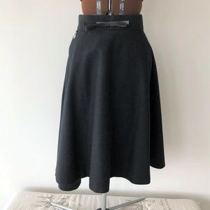 Black Mock Wrap Circle Skirt with Asymmetrical Hem